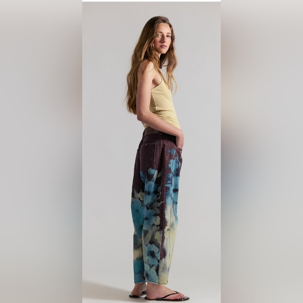 We The Free Good Luck Brown Floral Barrel Jeans *NWOT *Size 26 - Picture 2 of 4